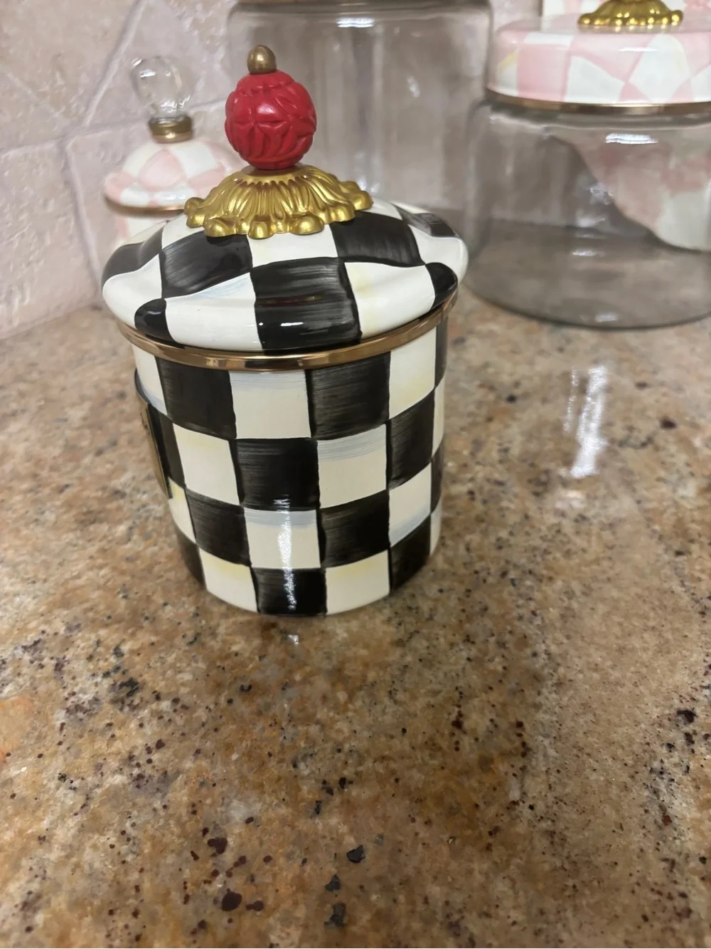 NEW! Mackenzie-Childs Courtly Check Demi Canister